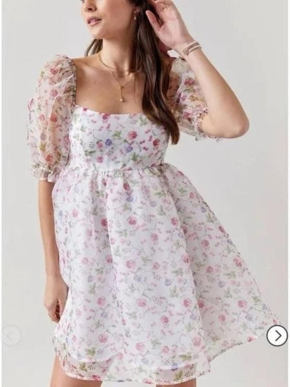 Audrey Parks Puff Sleeve Babydoll Dress Sheer Floral Organza Cottagecore Medium